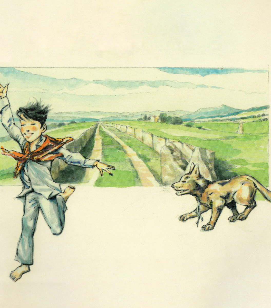 Pannello 9 - Foto 2: Lessinia e il lupo | illustrazioni di Maurizio Cesarini tratte dal libro "Lessinia la bimba dei lupi" di Lorena Barbieri edizioni La Grafica