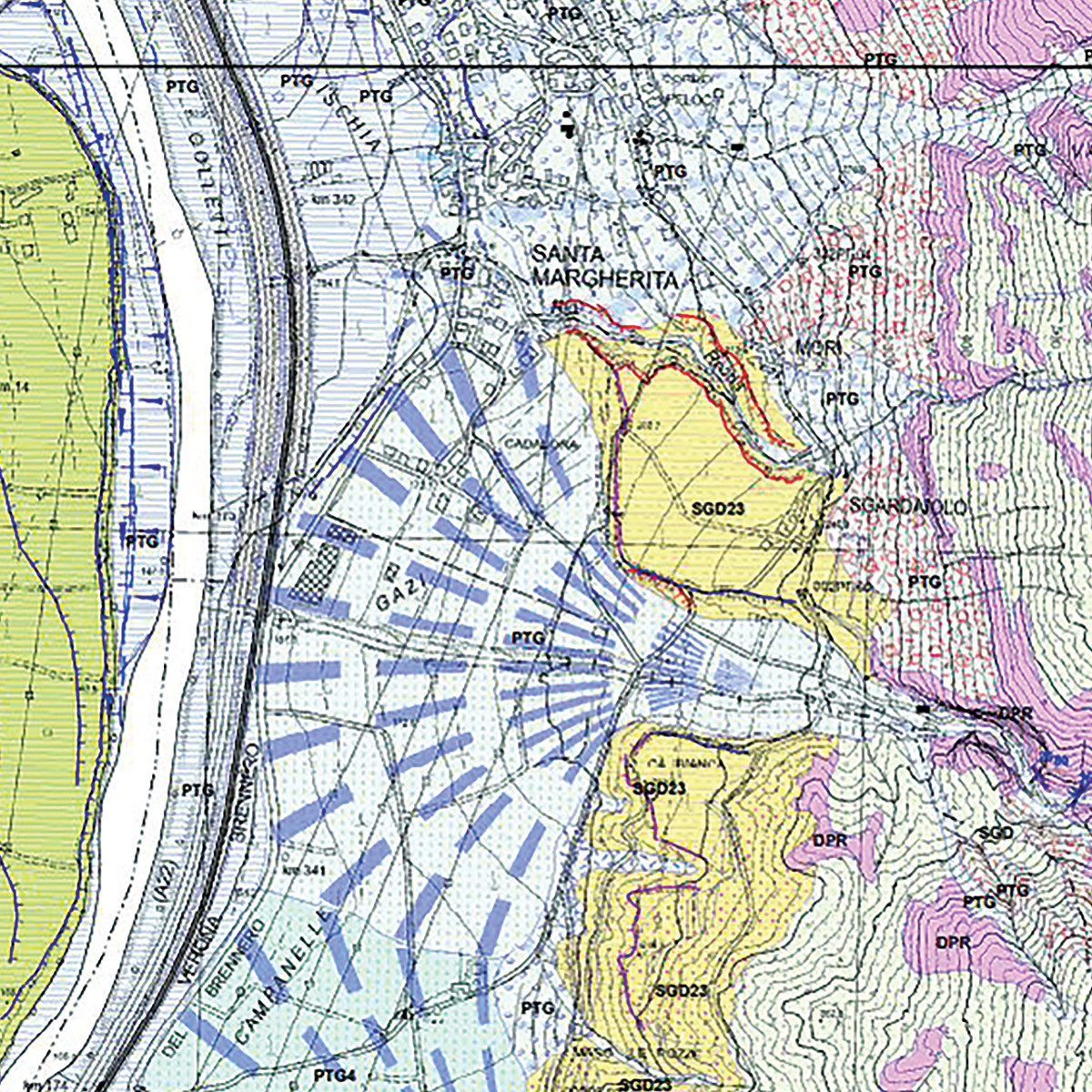 Pannello 2 foto 2 | Carta Geologica del territorio, area di Santa Margherita con conoide del Rio Cipriana. Portale Geocartografico Trentino