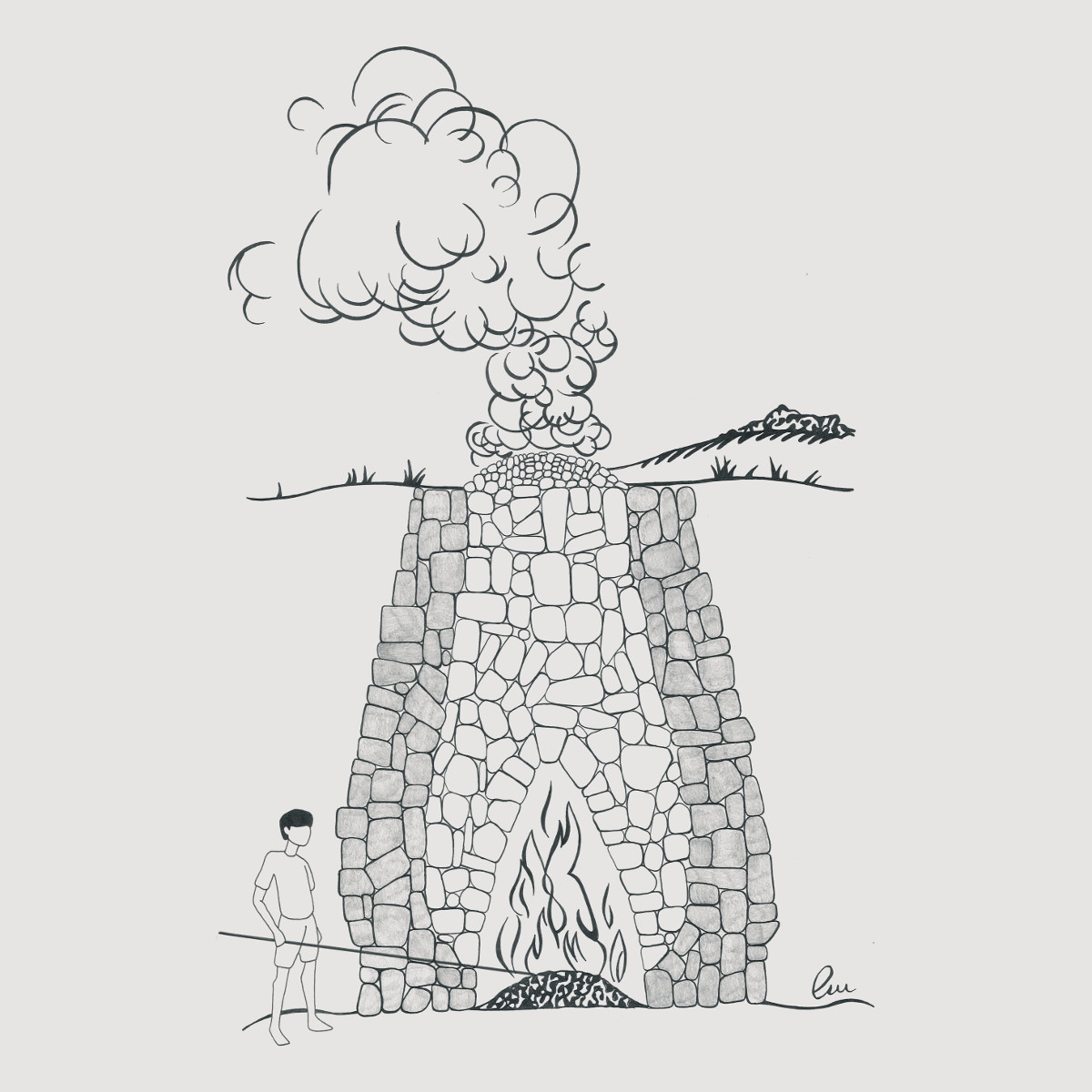 Pannello 7 foto 3 | Illustrazione di una calchera in funzione. Disegno di Emma Straffelini